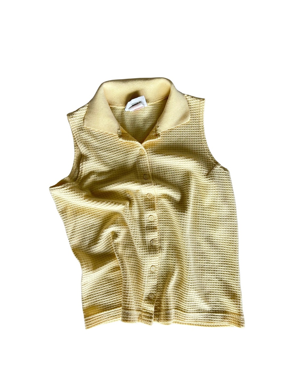 Vintage Butter Mom-Sleeveless Collared Button-Front Tank Top - Pale Yellow
